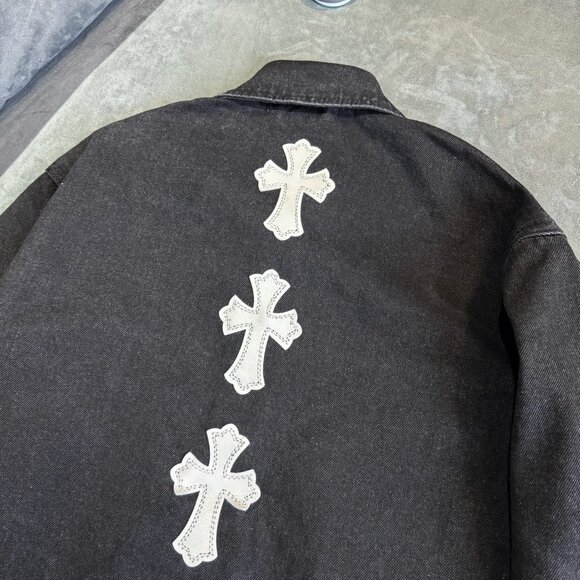 Chrome Hearts Cross Leather Black and White Denim Jacket - Picture 5 of 9